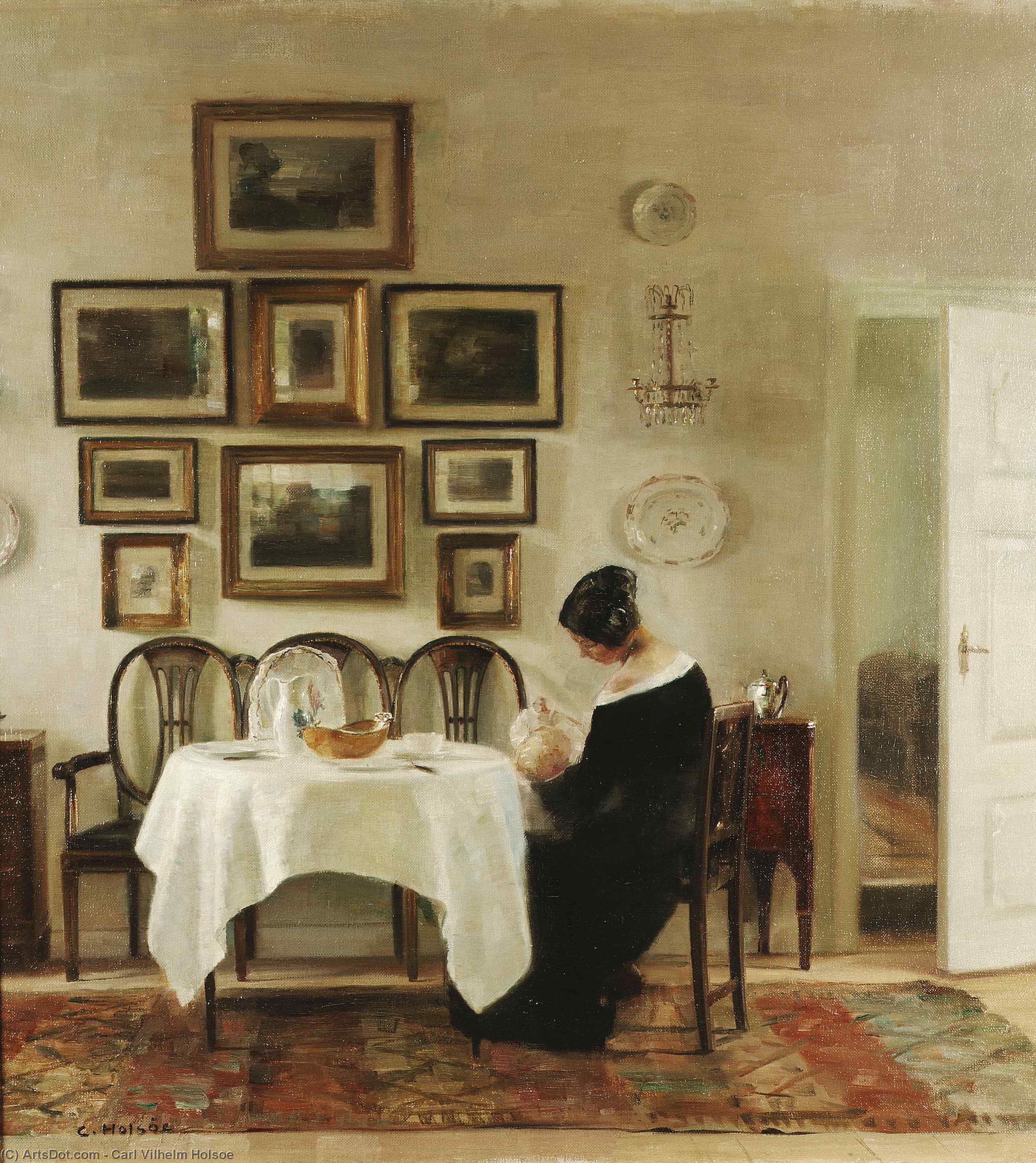 Mother And Child In A Dining Room Interior — Carl Vilhelm Holsoe