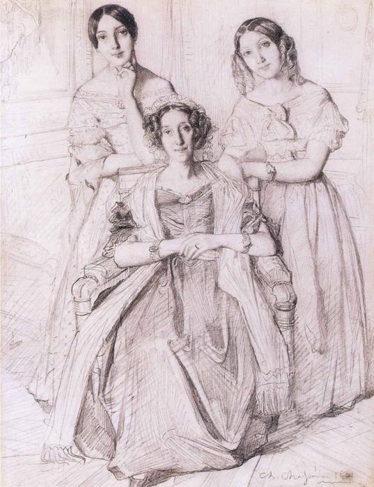 Portrait Of The Wife Of Admiral Duperré And Her Daughters — Théodore Chassériau