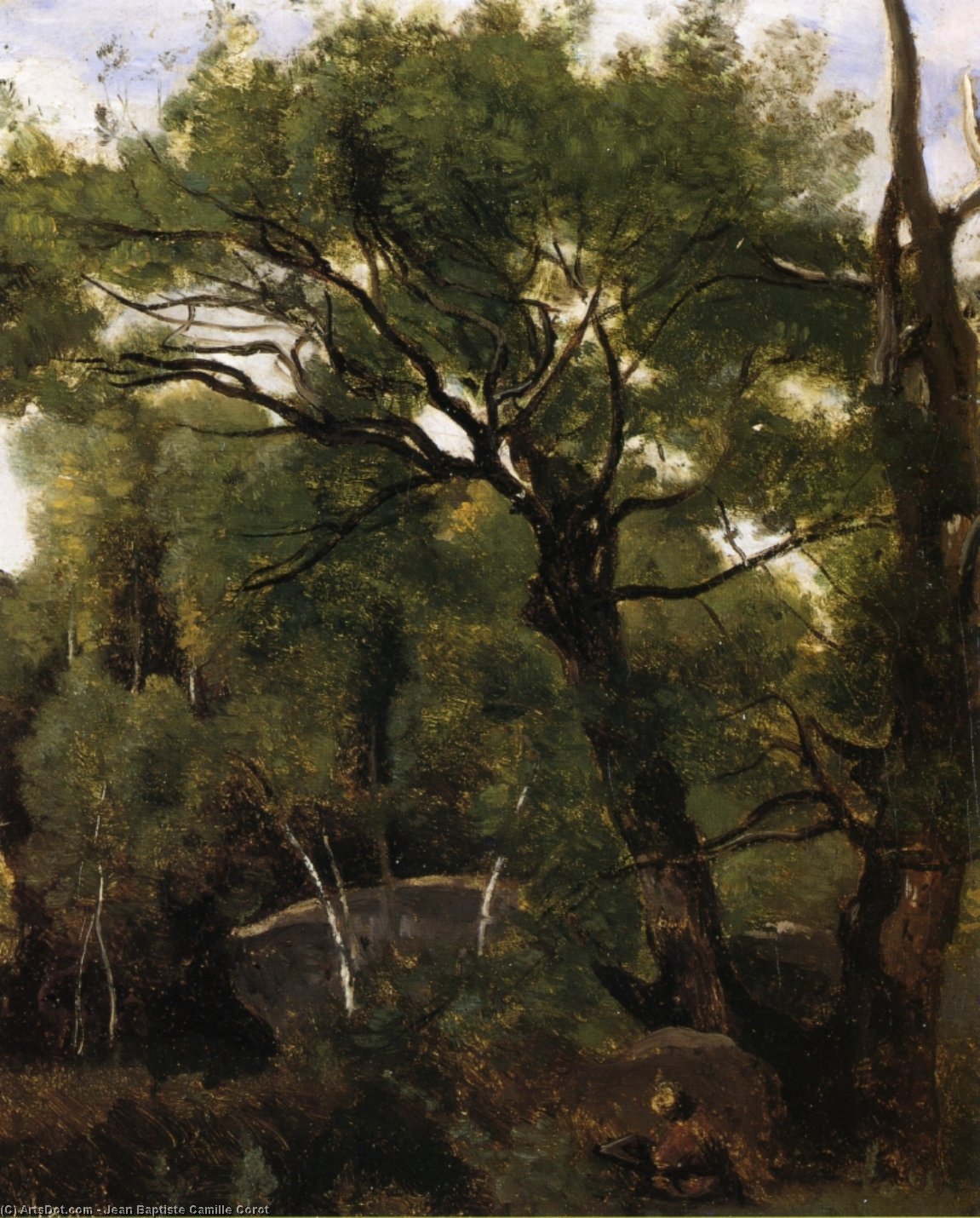 Un Artista Pintando En El Bosque De Fontainebleau — Jean-baptiste-camille Corot