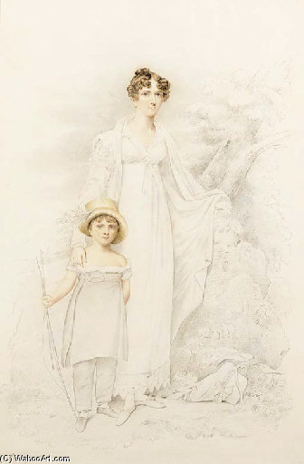 Portrait Of A Mother And Child, Full-length, In A Rustic Landscape — Henry Edridge