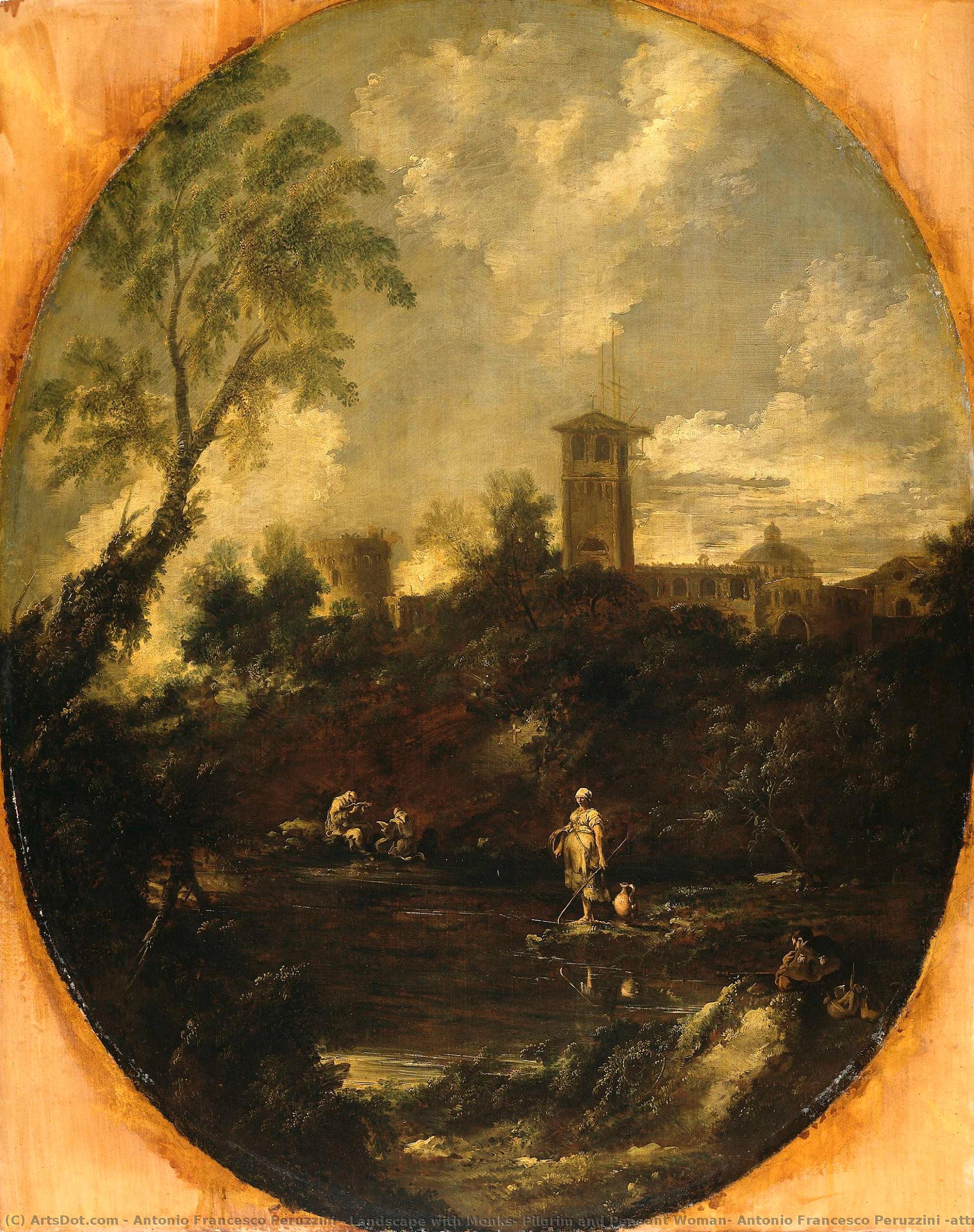 Landscape With Monks, Pilgrim And Peasant Woman, Antonio Francesco Peruzzini (attributed To), 1690 - 1740 — Antonio Francesco Peruzzini
