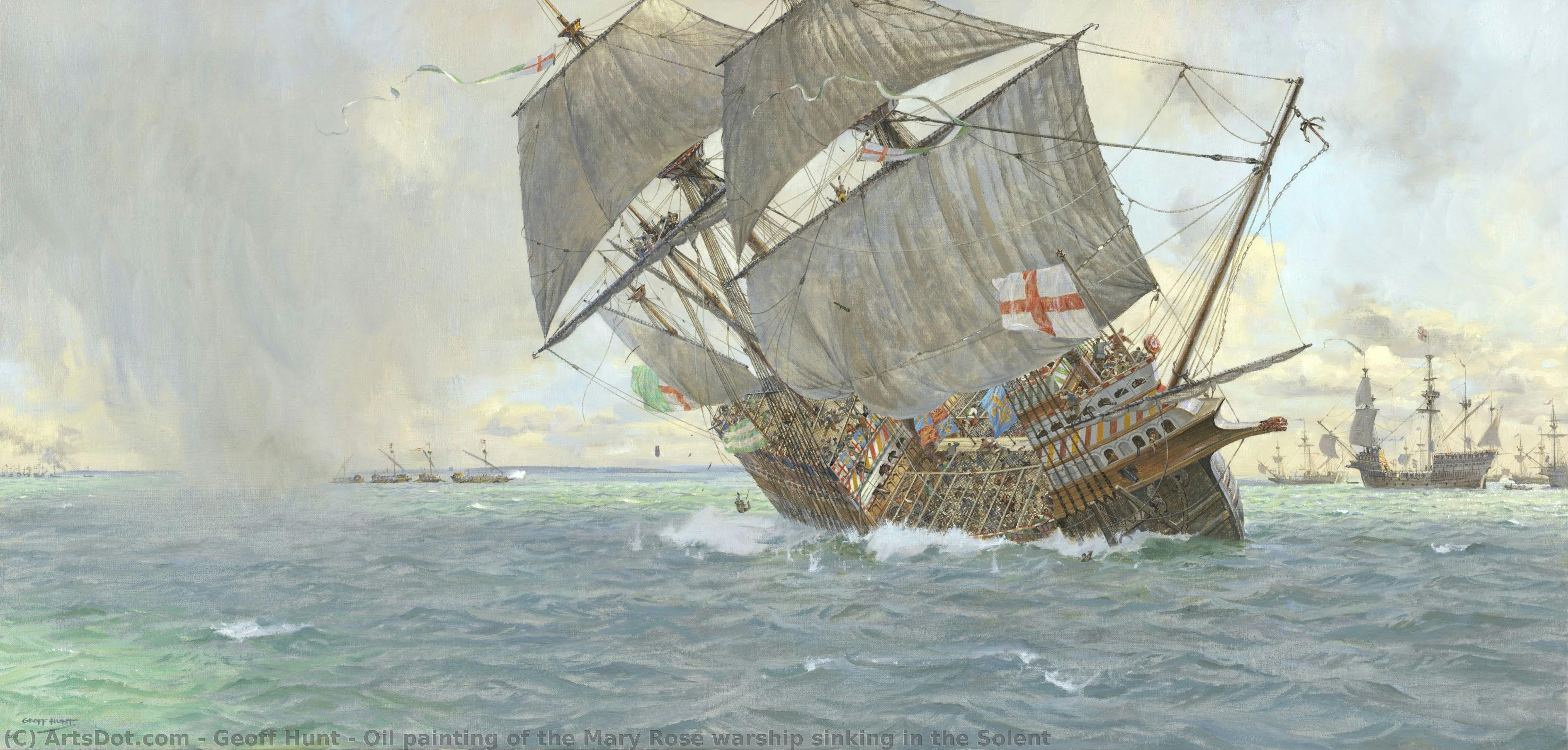 Oil Painting Of The Mary Rose Warship Sinking In The Solent — Geoff Hunt