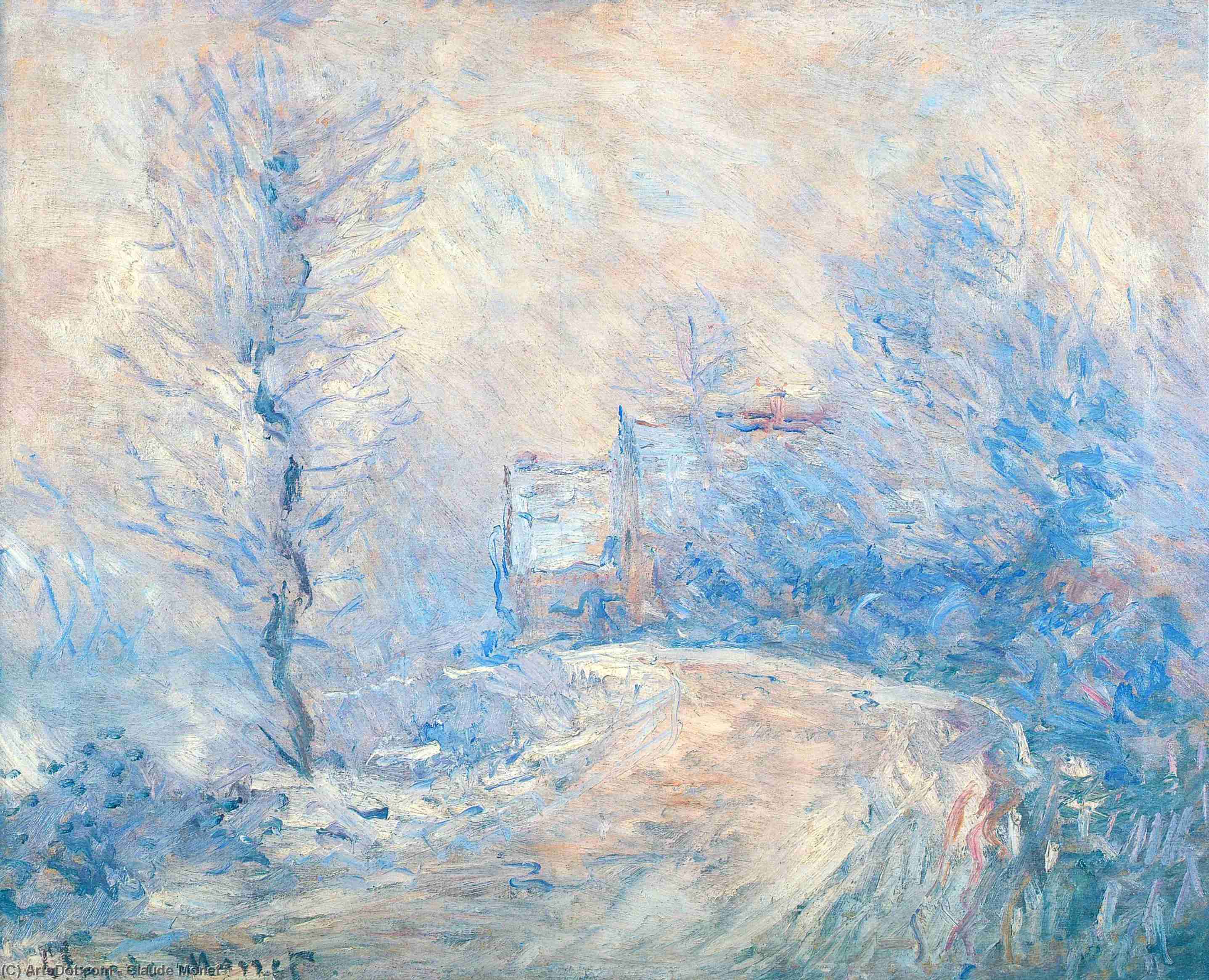 La Entrada A Giverny Bajo La Nieve — Claude Monet