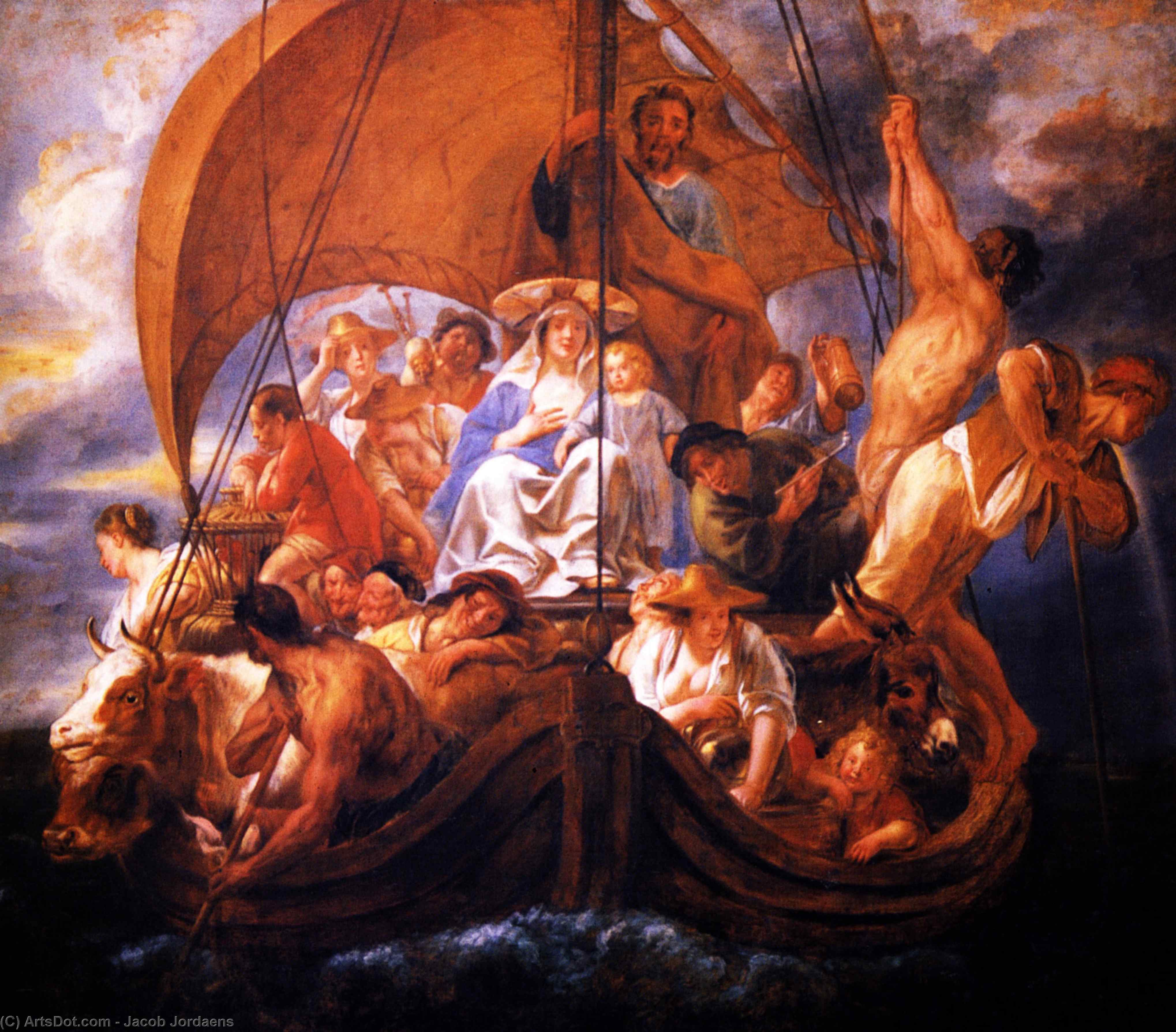 The Holy Family With Characters And Animals In A Boat — Jacob Jordaens