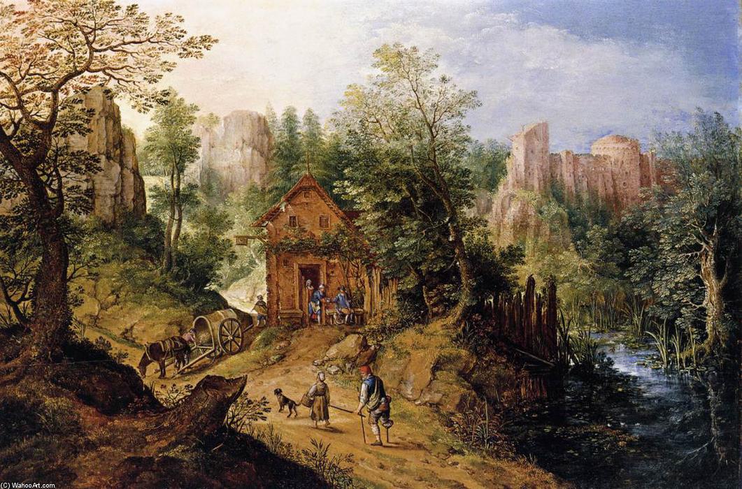 Mountain Valley With Inn And Castle — Pieter Stevens