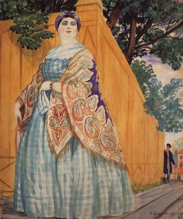 Merchant's Wife On The Promenade — Boris Mikhailovich Kustodiev