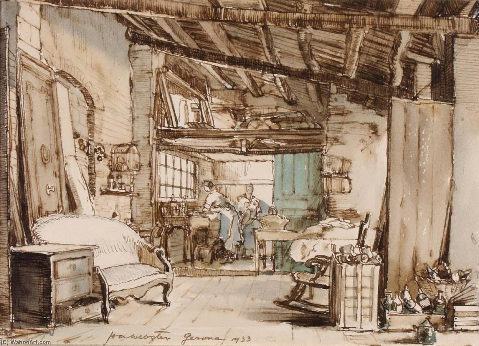 The Washerwomen In The Garret, Gerona — Herman Armour Webster