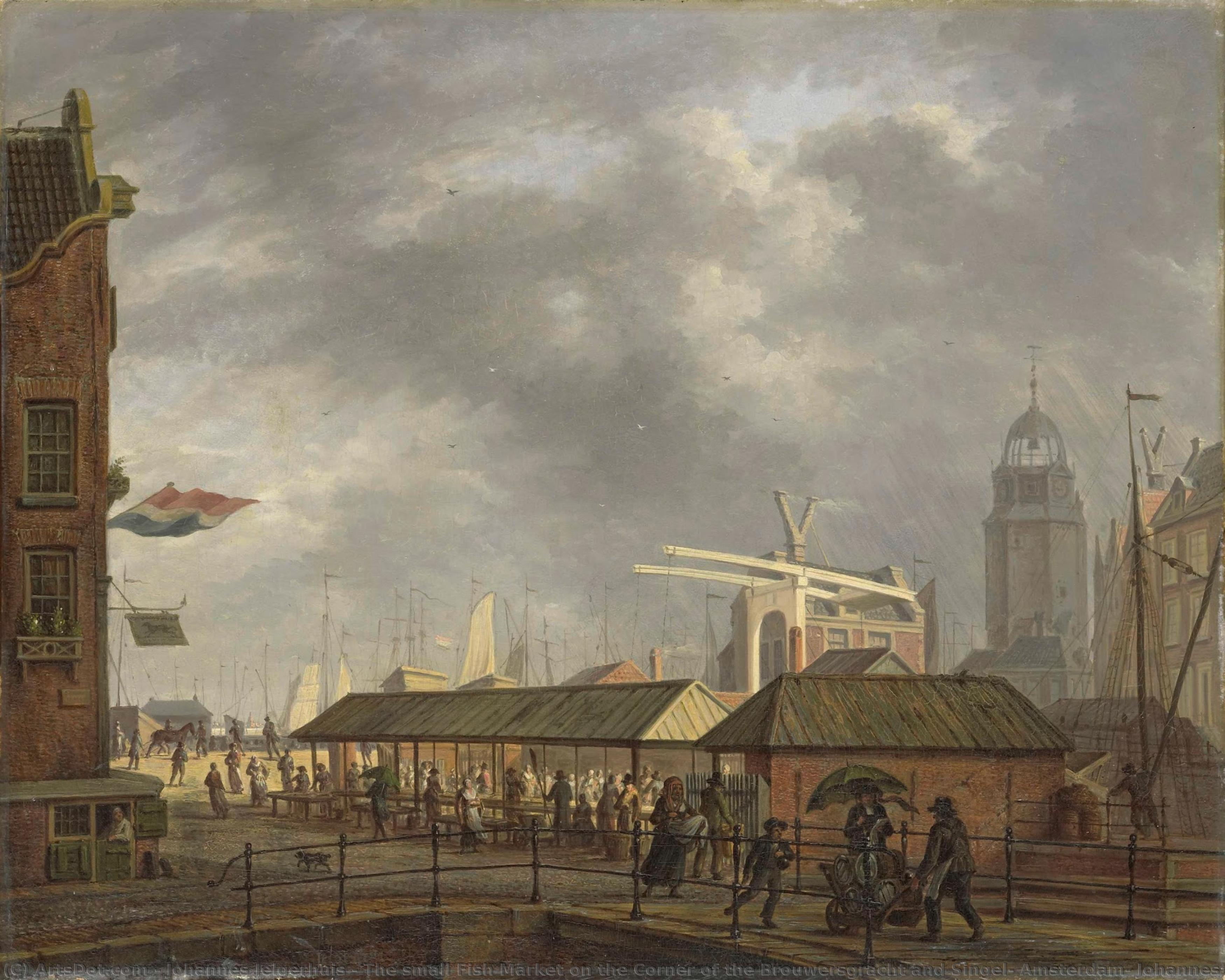 The Small Fish Market On The Corner Of The Brouwersgracht And Singel, Amsterdam, Johannes Jelgerhuis, 1826 — Johannes Jelgerhuis