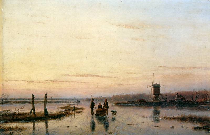 Ice View With A Mill Sun — Andreas Schelfhout