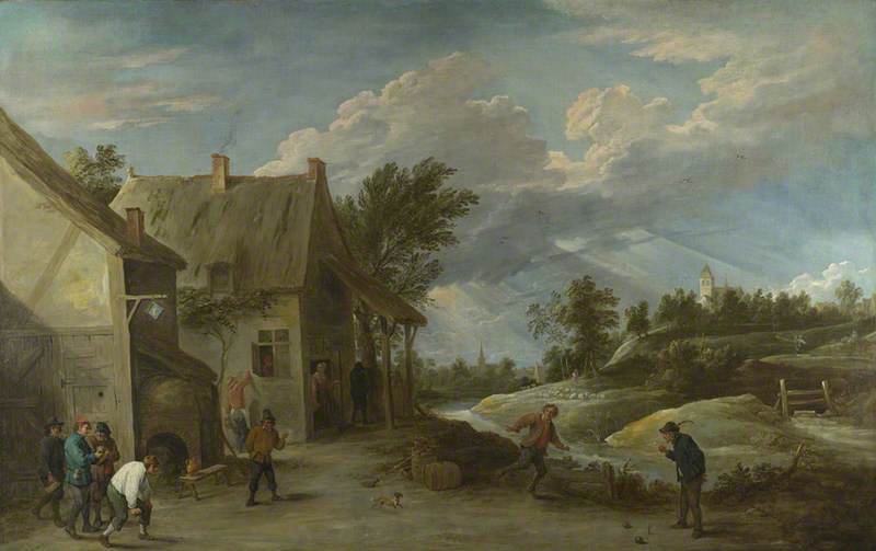 Peasants Playing Bowls Outside A Village Inn — David Teniers The Younger
