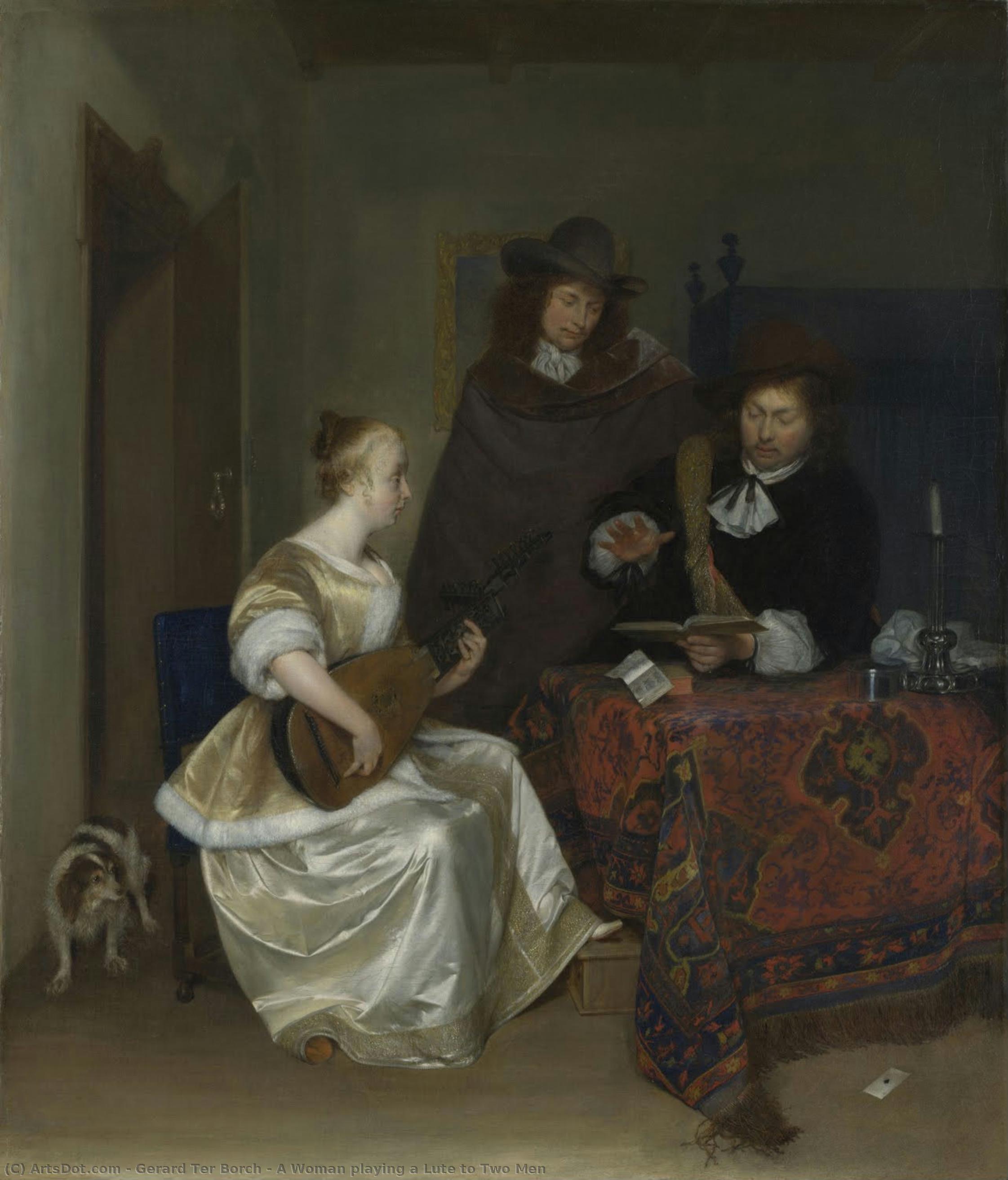 A Woman Playing A Lute To Two Men — Gerard Ter Borch