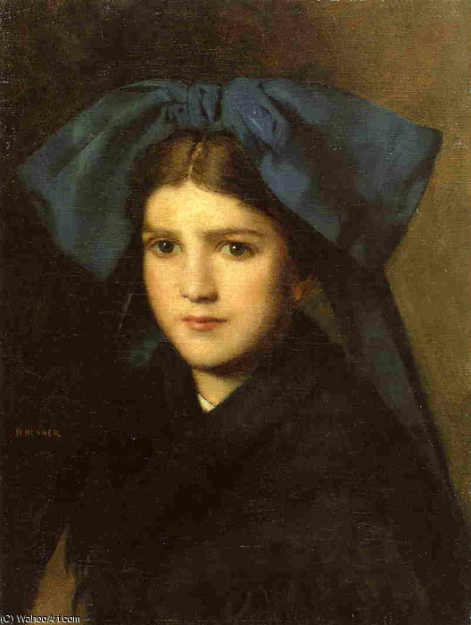 Portrait Of A Young Girl With A Bow In Her Hair — Jean-jacques Henner