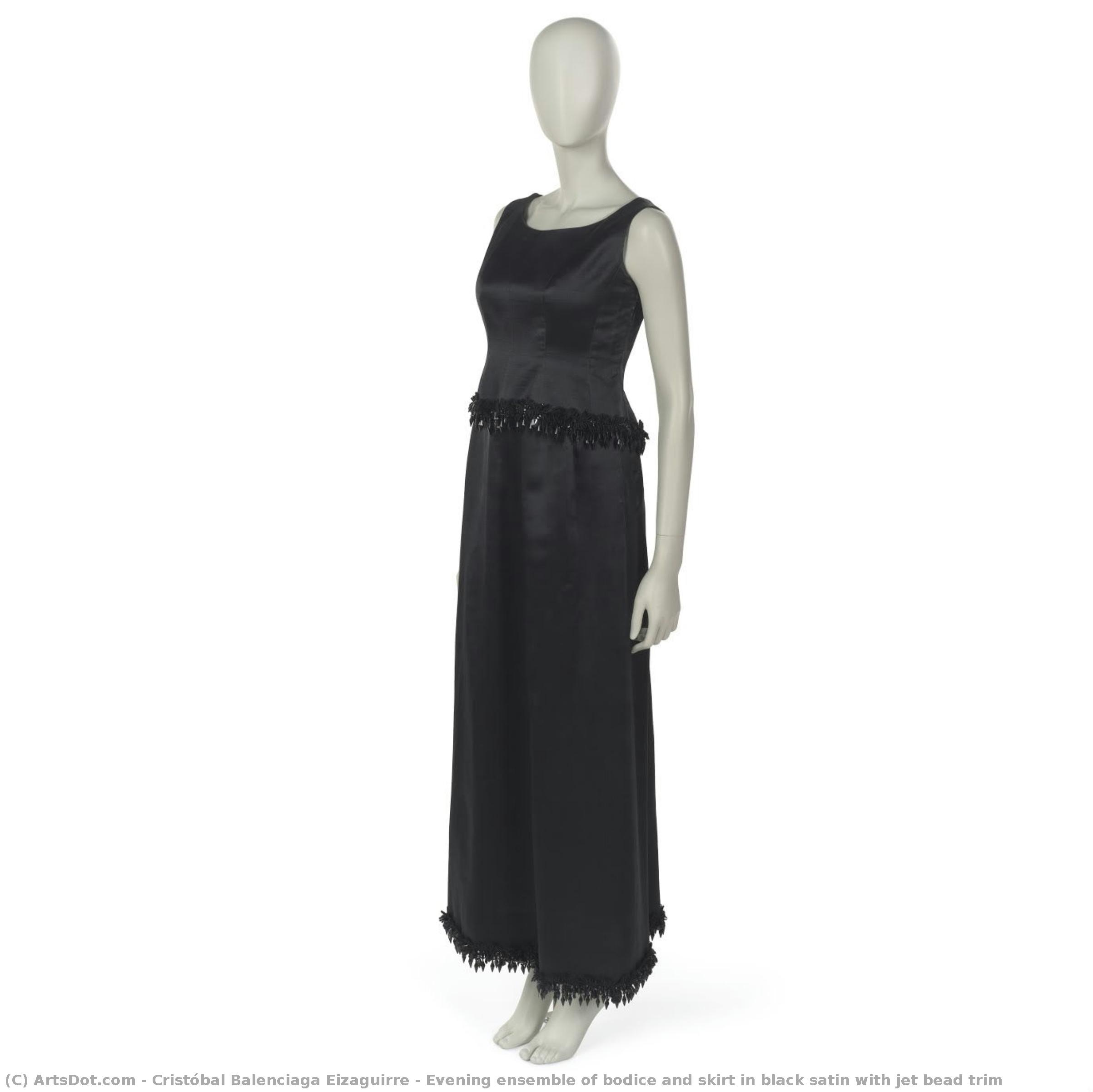 Evening Ensemble Of Bodice And Skirt In Black Satin With Jet Bead Trim — Cristóbal Balenciaga Eizaguirre