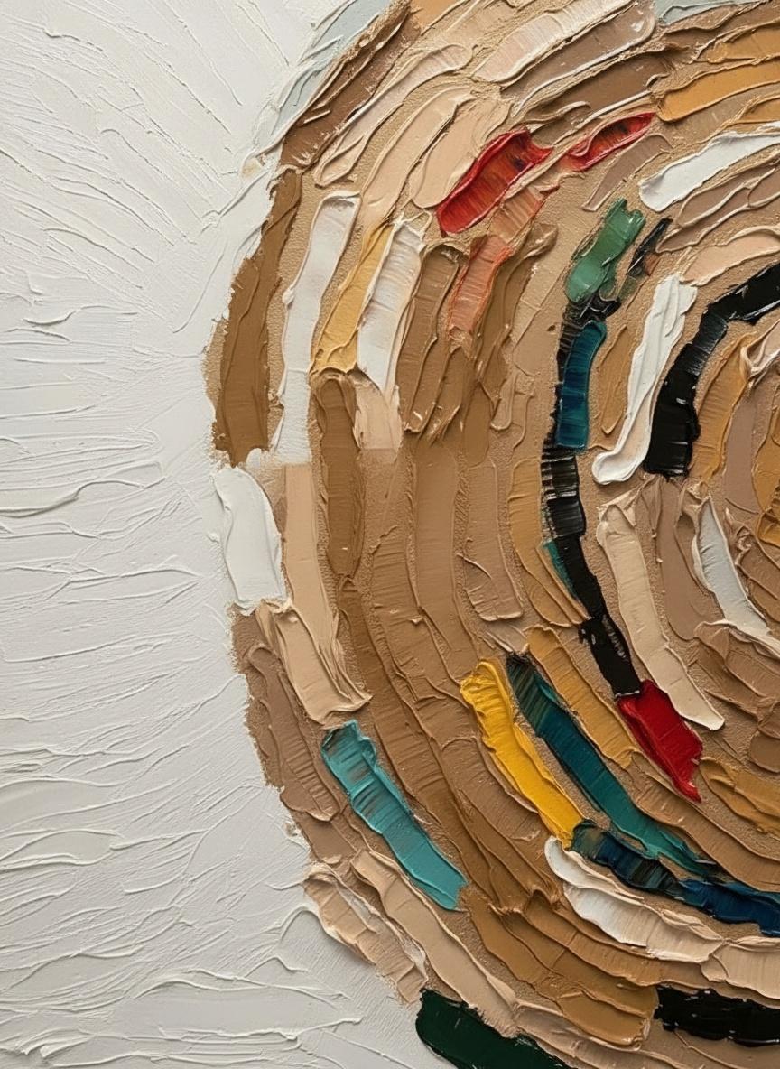 Sculpted Earth: A Monumental Study Of Swirling Ochre And Crimson Impasto Relief — David Moreau