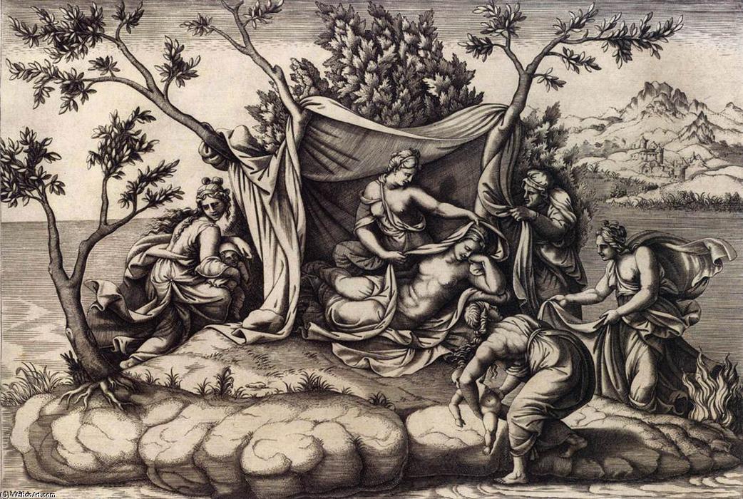 Leto Giving Birth To Apollo And Diana On The Island Of Delos — Diana Scultori Ghisi