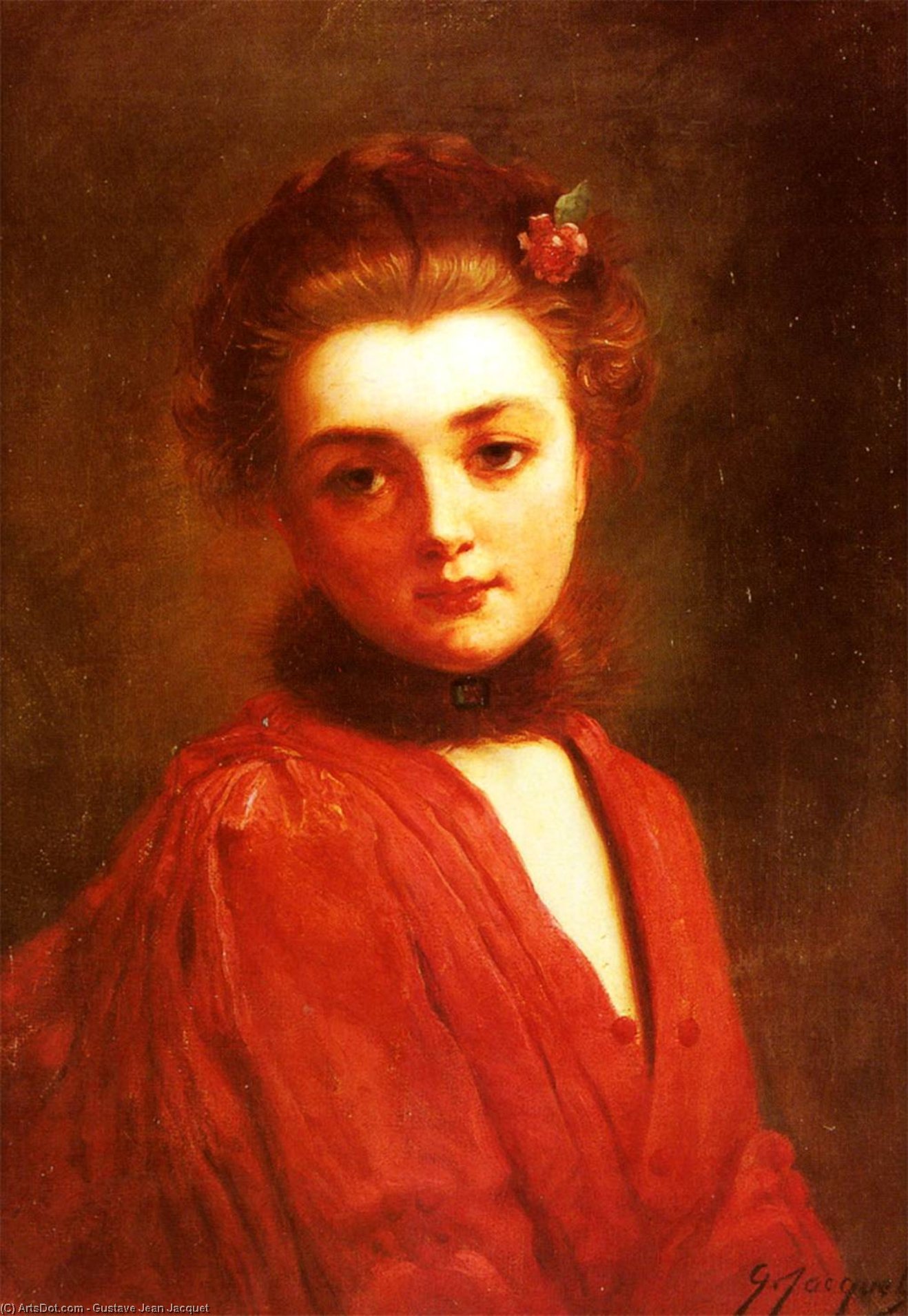 Portrait Of A Girl In A Red Dress — Gustave Jean Jacquet