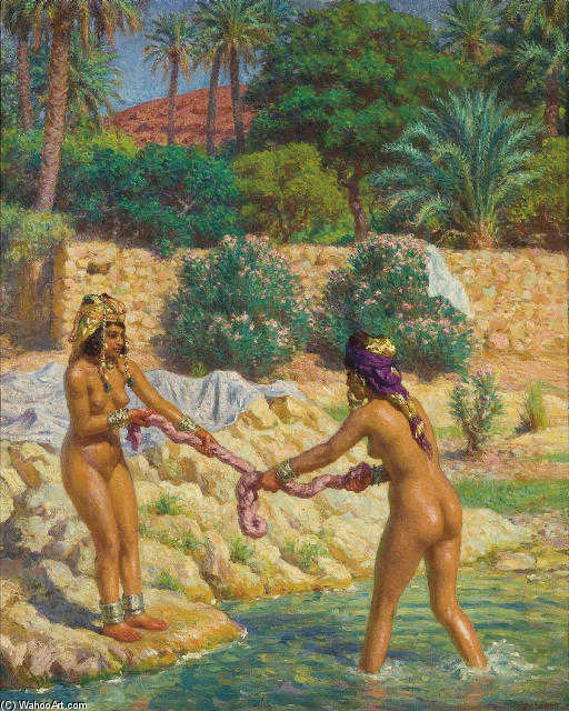 Filles Essorant Leur Linge — Alphonse Etienne Dinet (nasreddine Dinet)