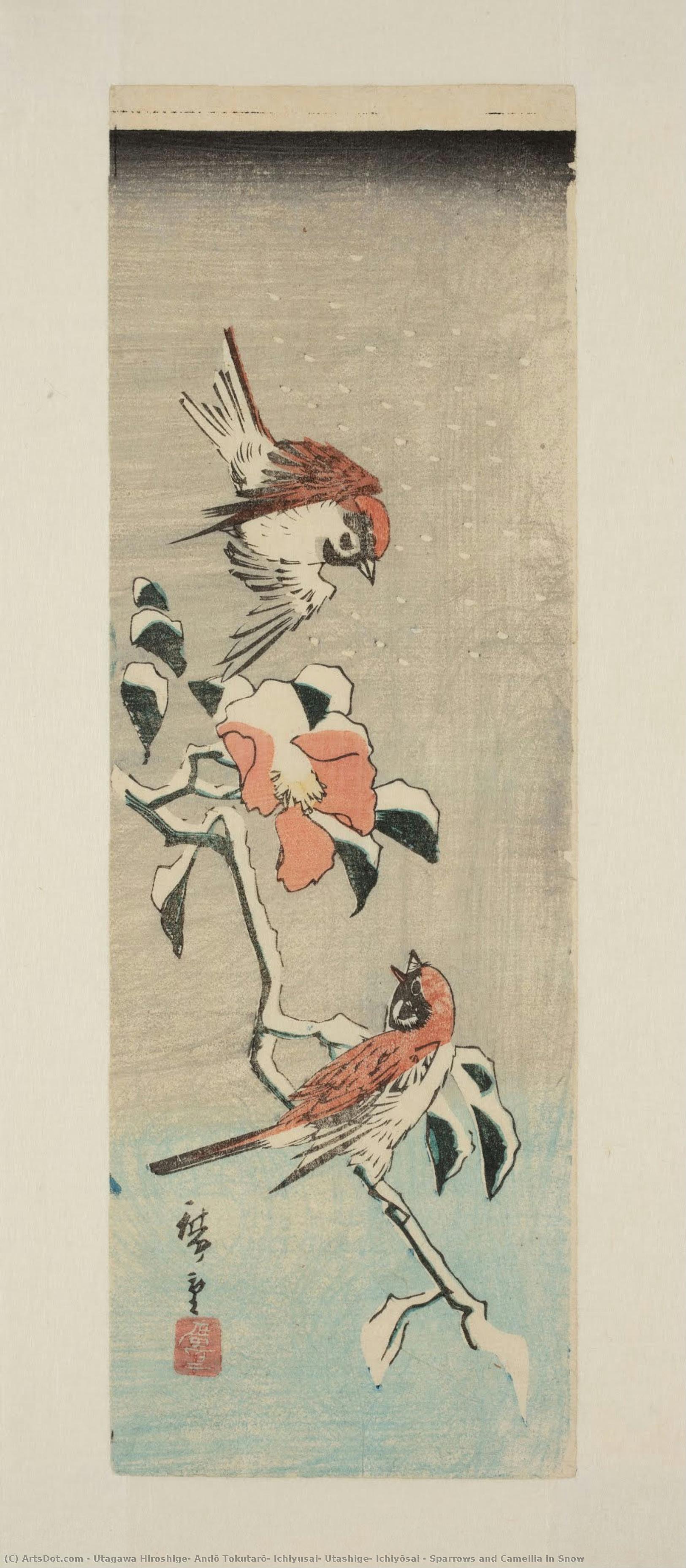 Sparrows And Camellia In Snow — Utagawa Hiroshige, Andō Tokutarō, Ichiyusai, Utashige, Ichiyōsai