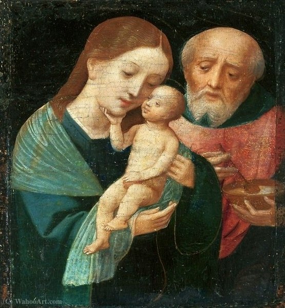 Holy Family With St. Joseph Holding A Bowl. — Master Of Female Half Lengths