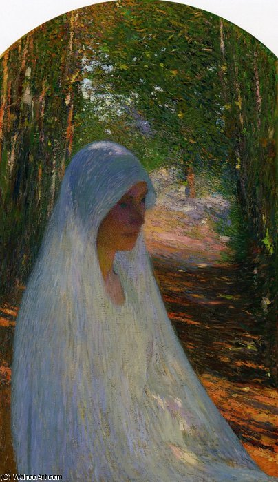 Young Woman Veiled In White In A Forest — Henri Jean Guillaume Martin