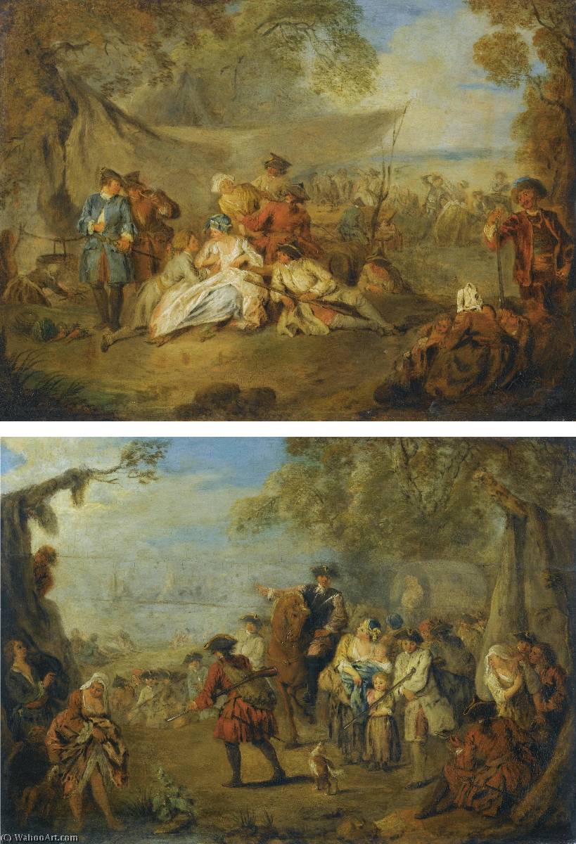 Figures Resting In A Military Encampment Figures In A Military Encampment With A Horseman Directing Troops — Jean-baptiste Pater