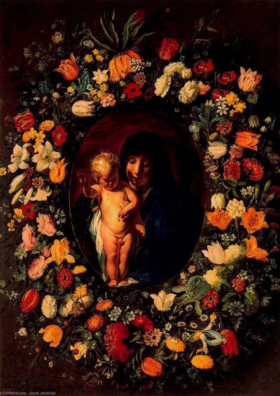 Madonna And Child Surrounded By A Wreath — Jacob Jordaens