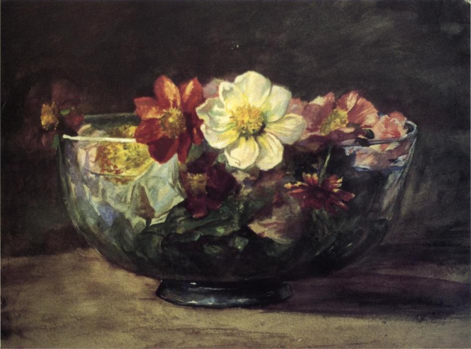 Study Of Autumn Flowers In Persian Glass Bowl With White Enamel Edge — John La Farge
