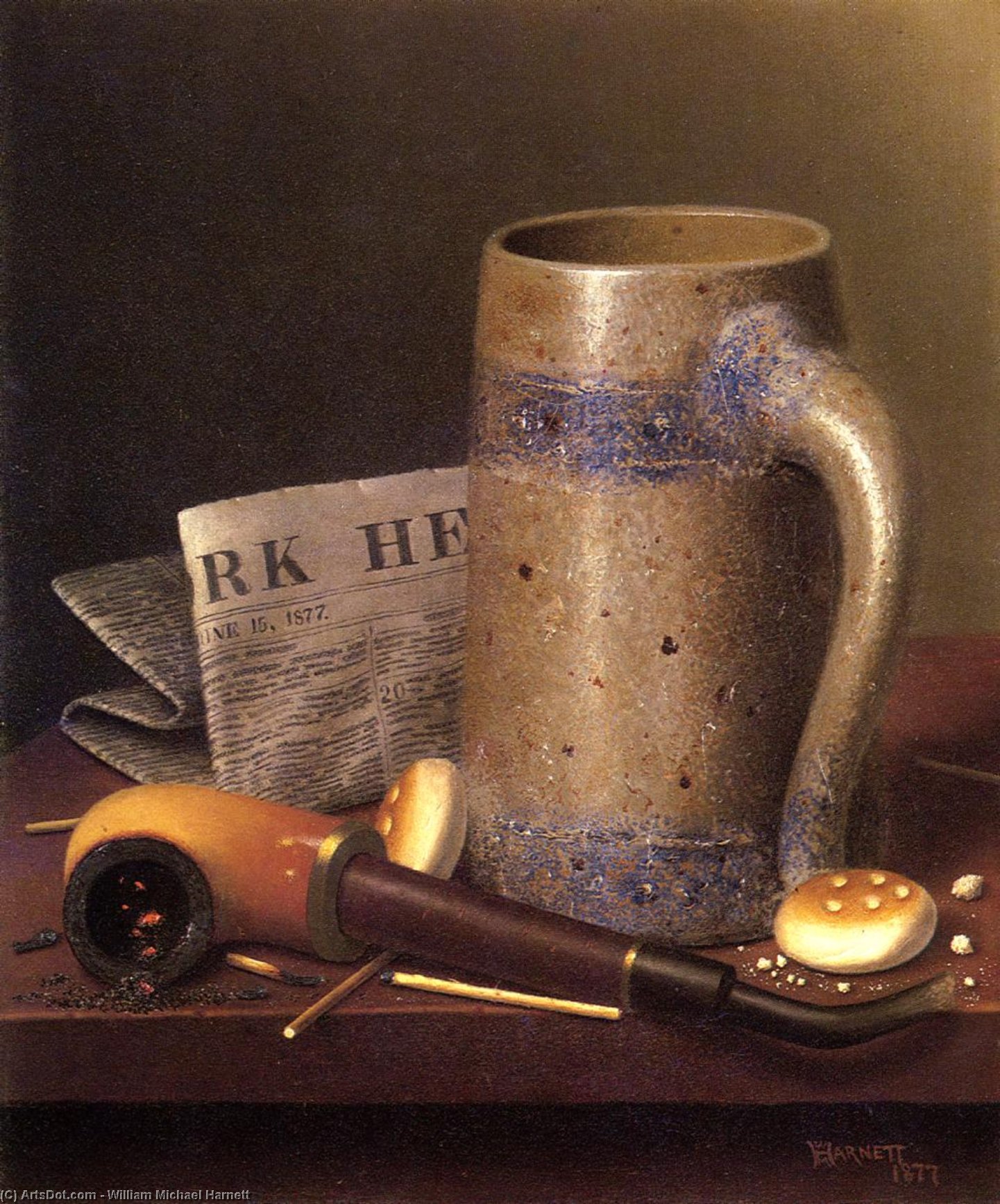 Still Life With Mug, Pipe And New York Herald — William Michael Harnett