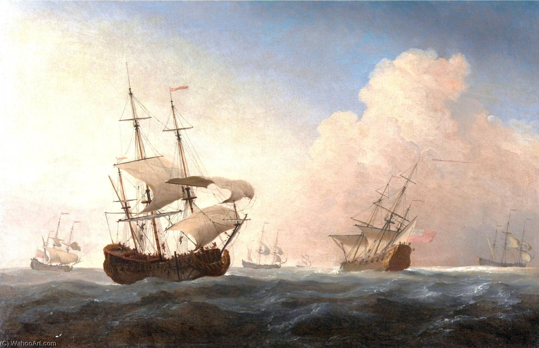 English Warships Heeling In The Breeze Offshore — Вилем Ван Де Велде Млађи