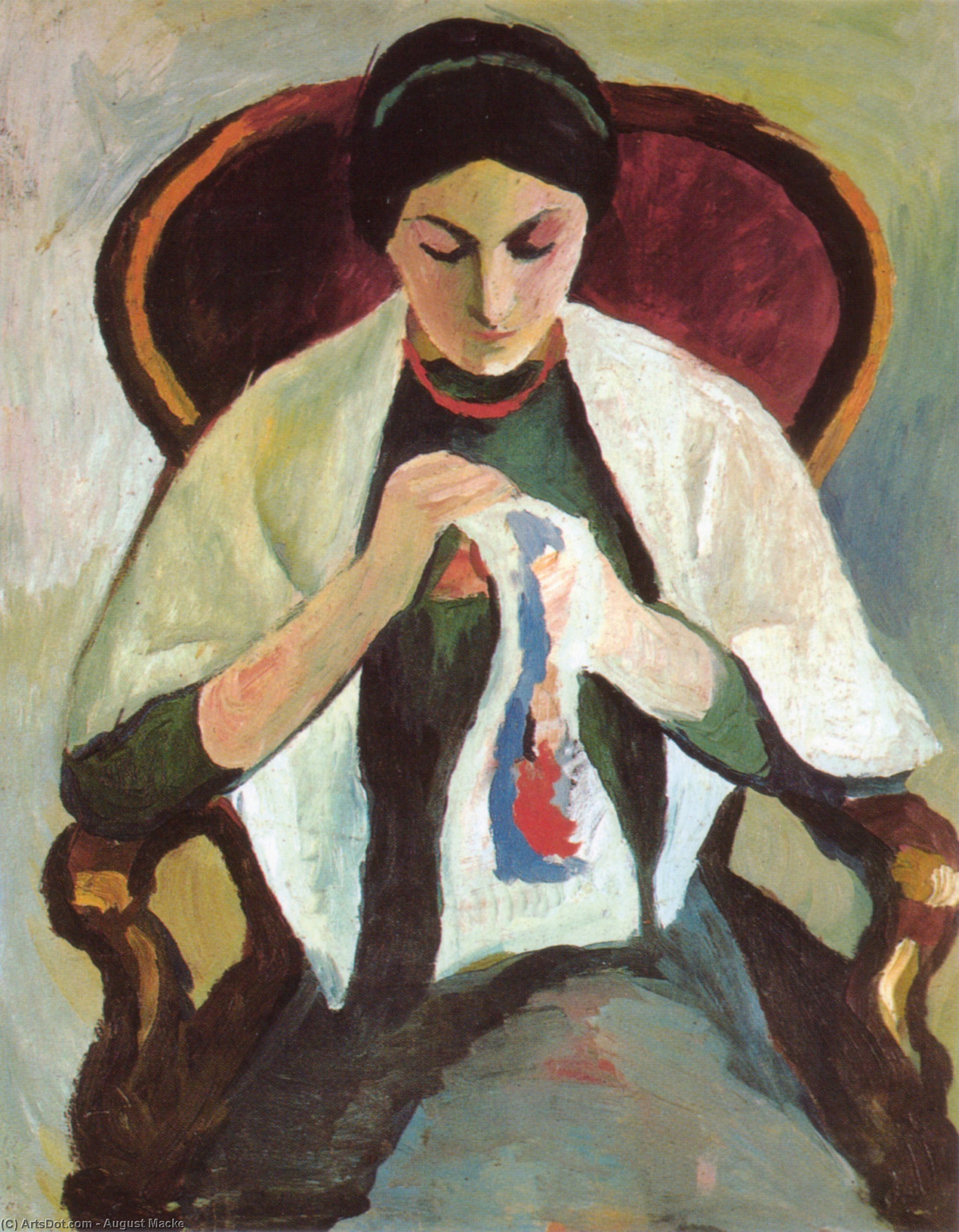 Woman Embroidering In An Armchair, Portrait Of The Artist's Wife — August Macke