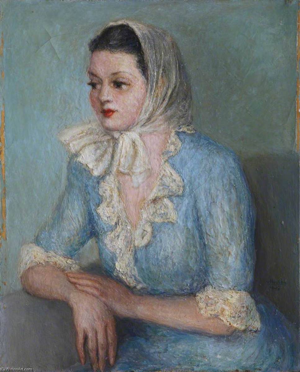 Lady In A Blue Dress With White Headscarf — Georges Van Houten