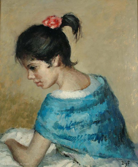 Portrait Of A Young Girl In A Blue Shawl — Marcel Dyf