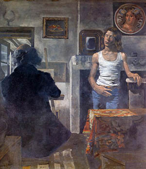 Self Portrait Of Painter With His Model — Yiannis Tsaroychis