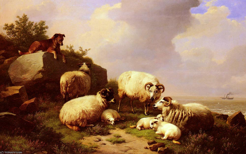 Guarding The Flock By The Coast — Eugène Joseph Verboeckhoven