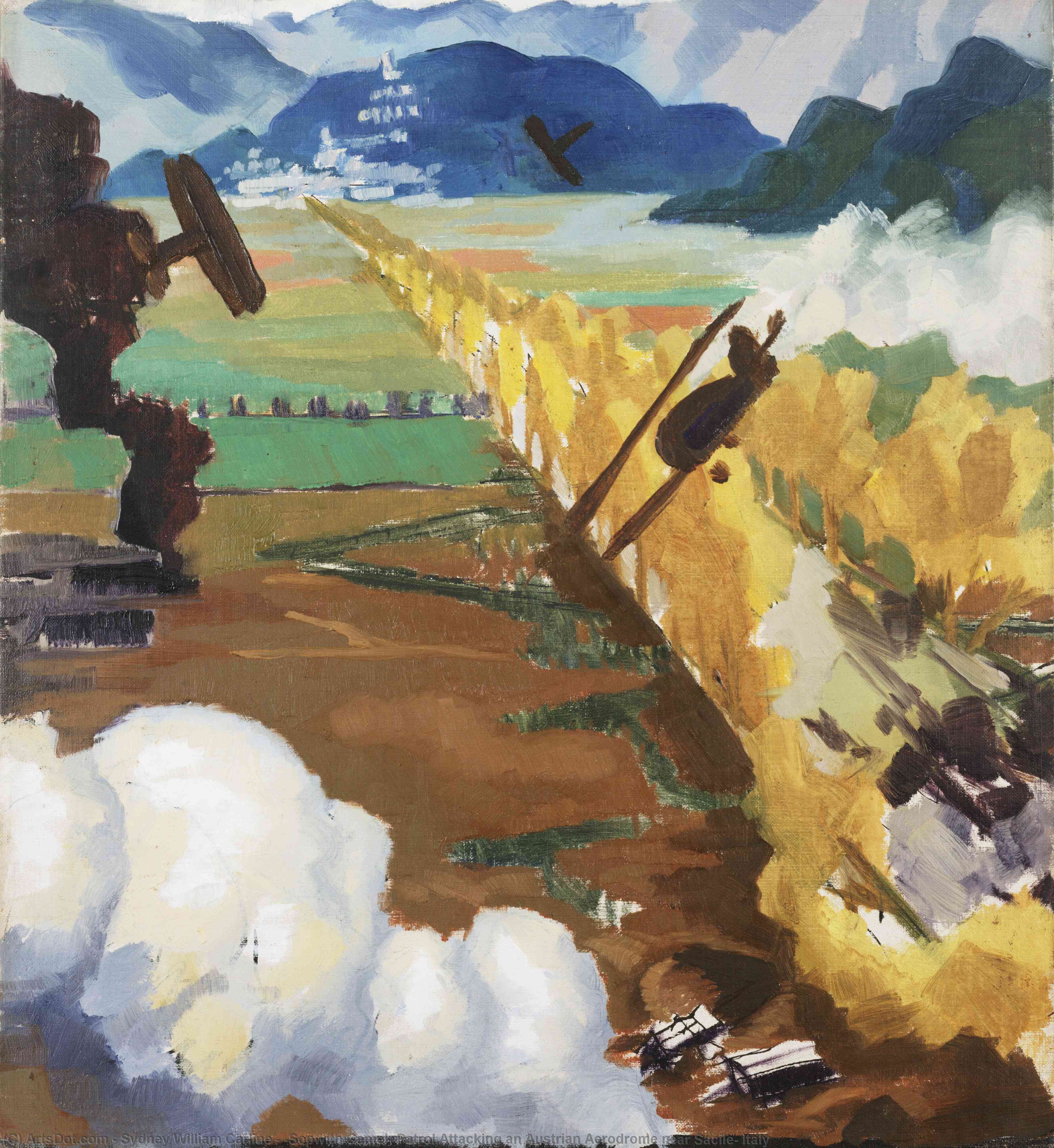 'sopwith Camel' Patrol Attacking An Austrian Aerodrome Near Sacile, Italy — Sydney William Carline