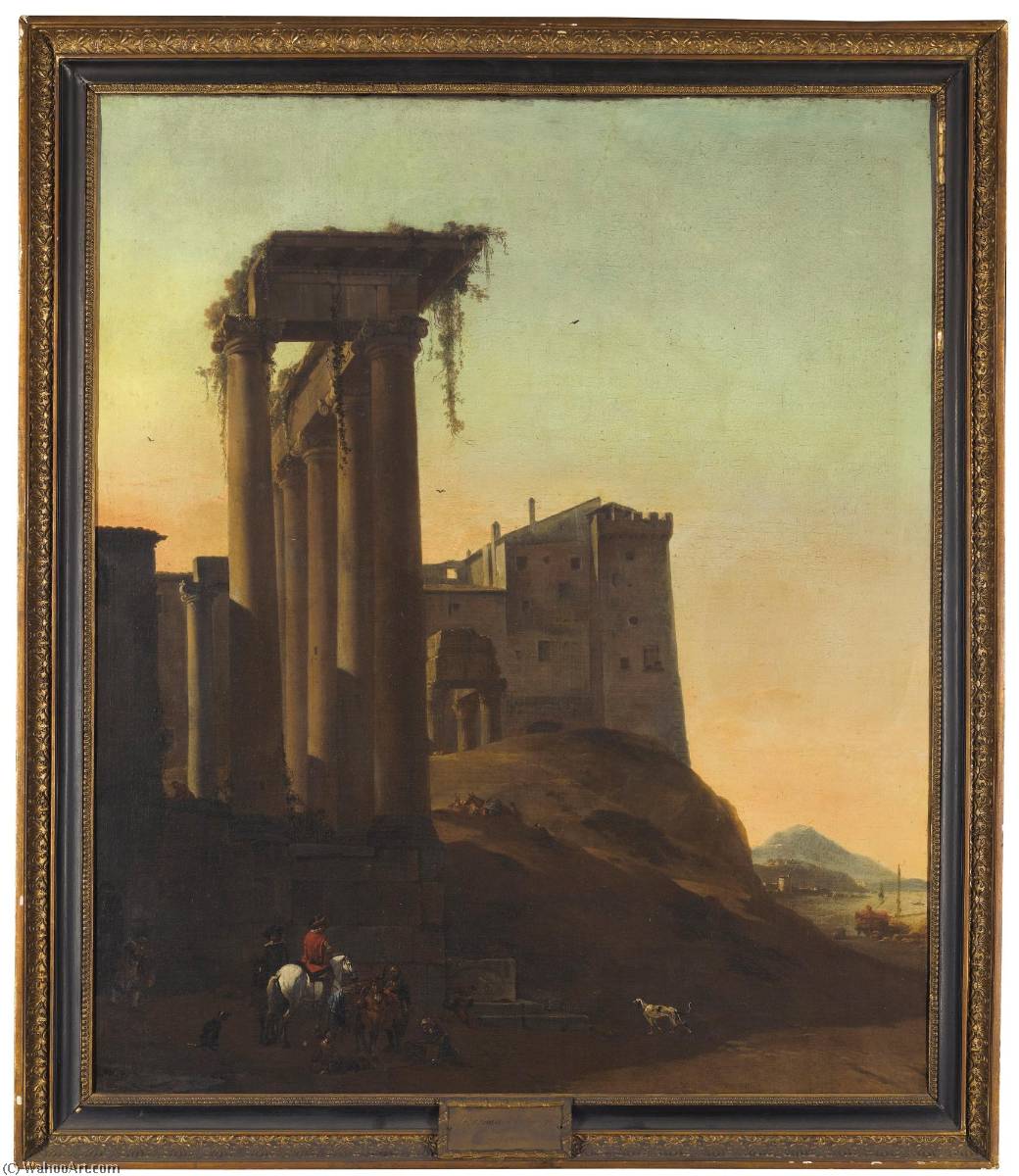 Riders By Italianate Ruins With A Seaport Beyond — Thomas Wyck