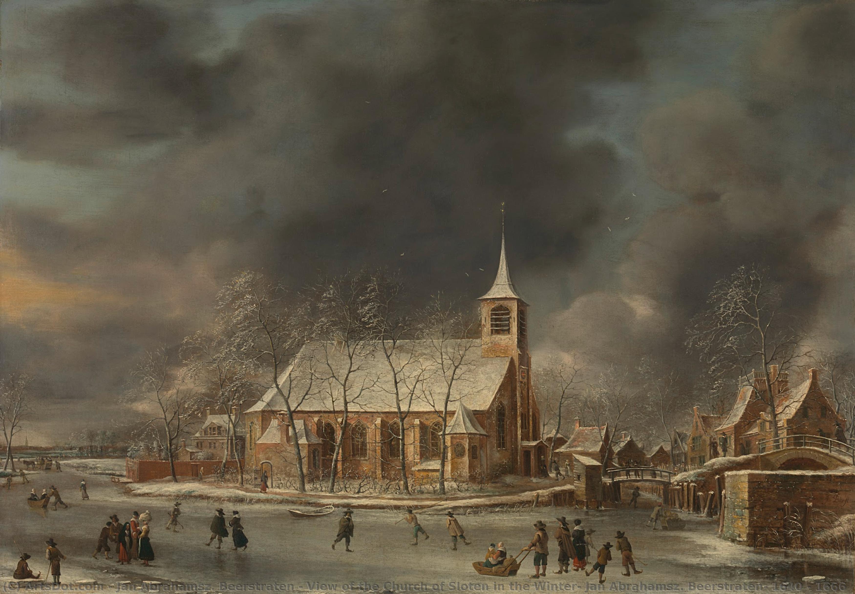 View Of The Church Of Sloten In The Winter, Jan Abrahamsz. Beerstraten, 1640 - 1666 — Jan Abrahamsz Beerstraten