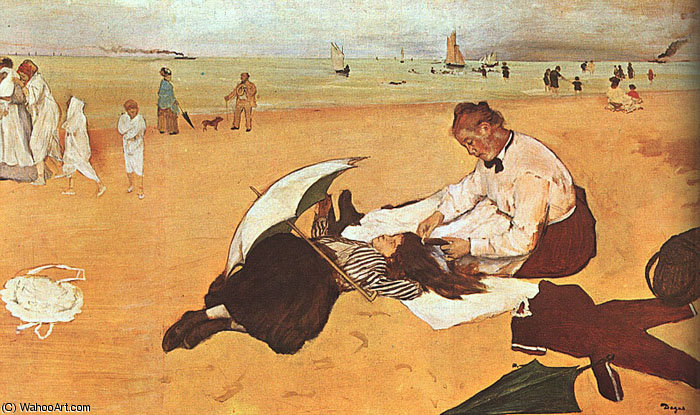 At The Beach, Oil On Paper, National Gallery At — Edgar Degas