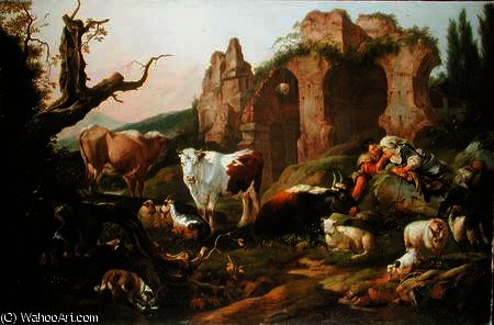 Farm Animals In A Landscape — Johann Heinrich Roos