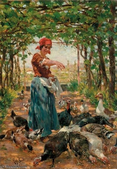 Feeding The Ducks And Turkeys — Raffaelo Sorbi