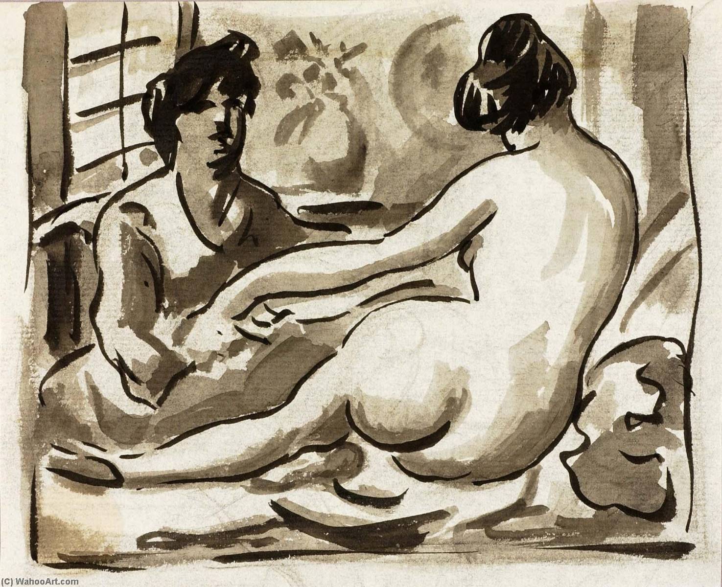 Reclining Female Nude With Attendant — Carl Newman