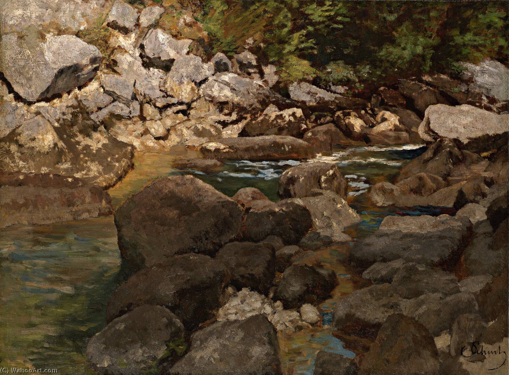 Deutsch Gebirgsbach Mit Felsblöcken English Mountain Stream With Boulders — Karl Eduard Šuh