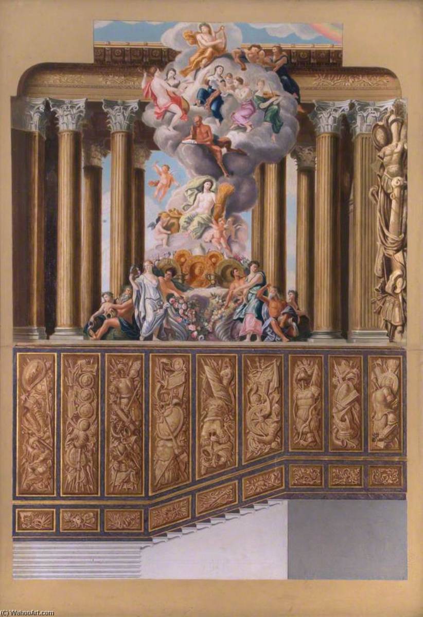 The King's Grand Stairs, North Wall, Hampton Court Palace (after Antonio Verrio) — William Herbert Hampton