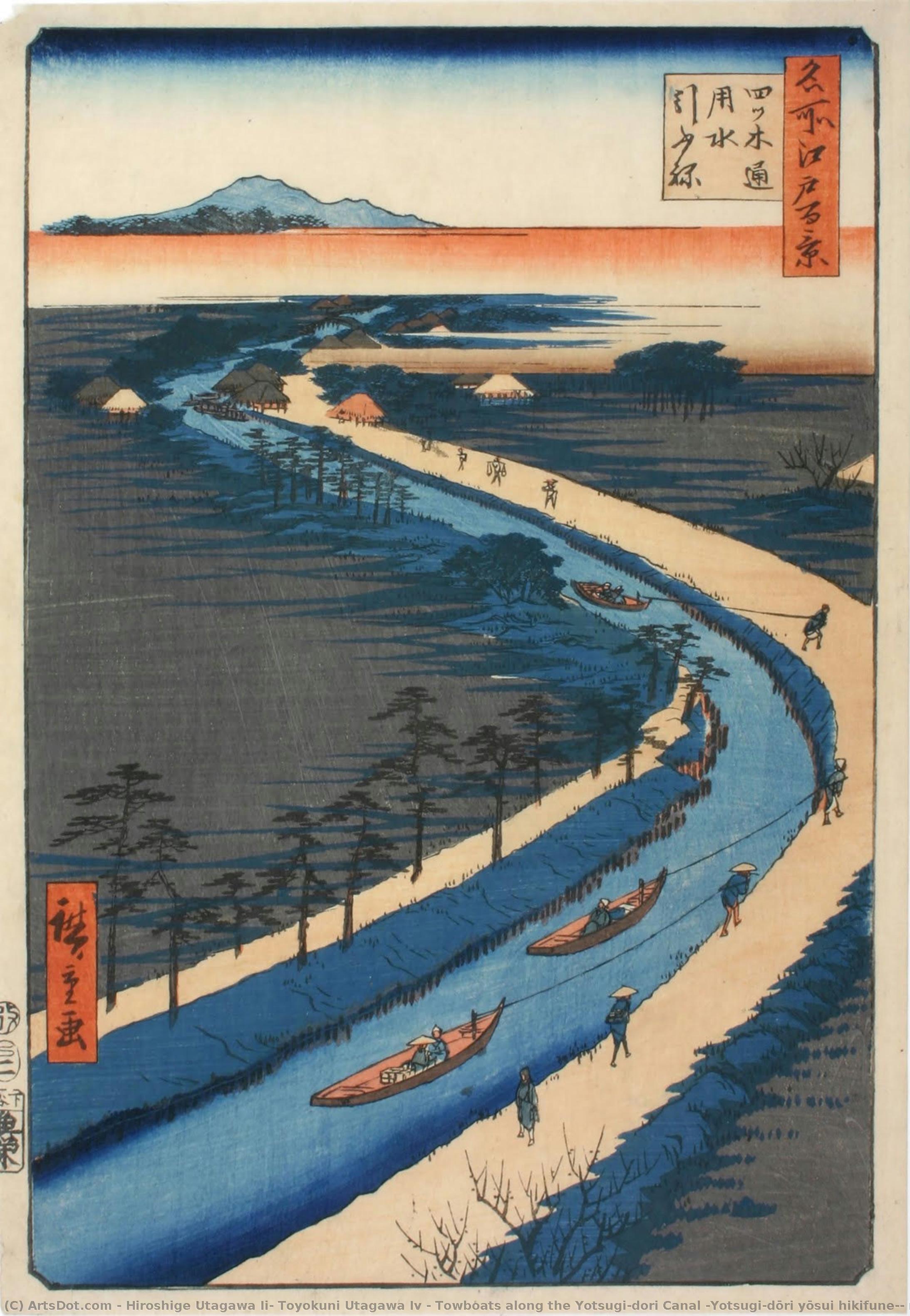 Towboats Along The Yotsugi-dori Canal (yotsugi-dōri Yōsui Hikifune), No. 033 (spring Section) — Hiroshige Utagawa Ii, Toyokuni Utagawa Iv