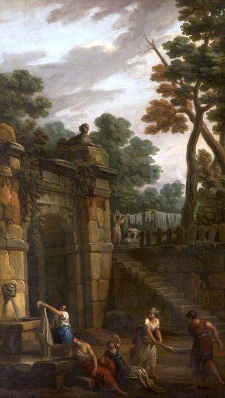 Fountain With Women Washing Clothes (a Set Of Six Decorative Wall Panels) — Antonio Zucchi