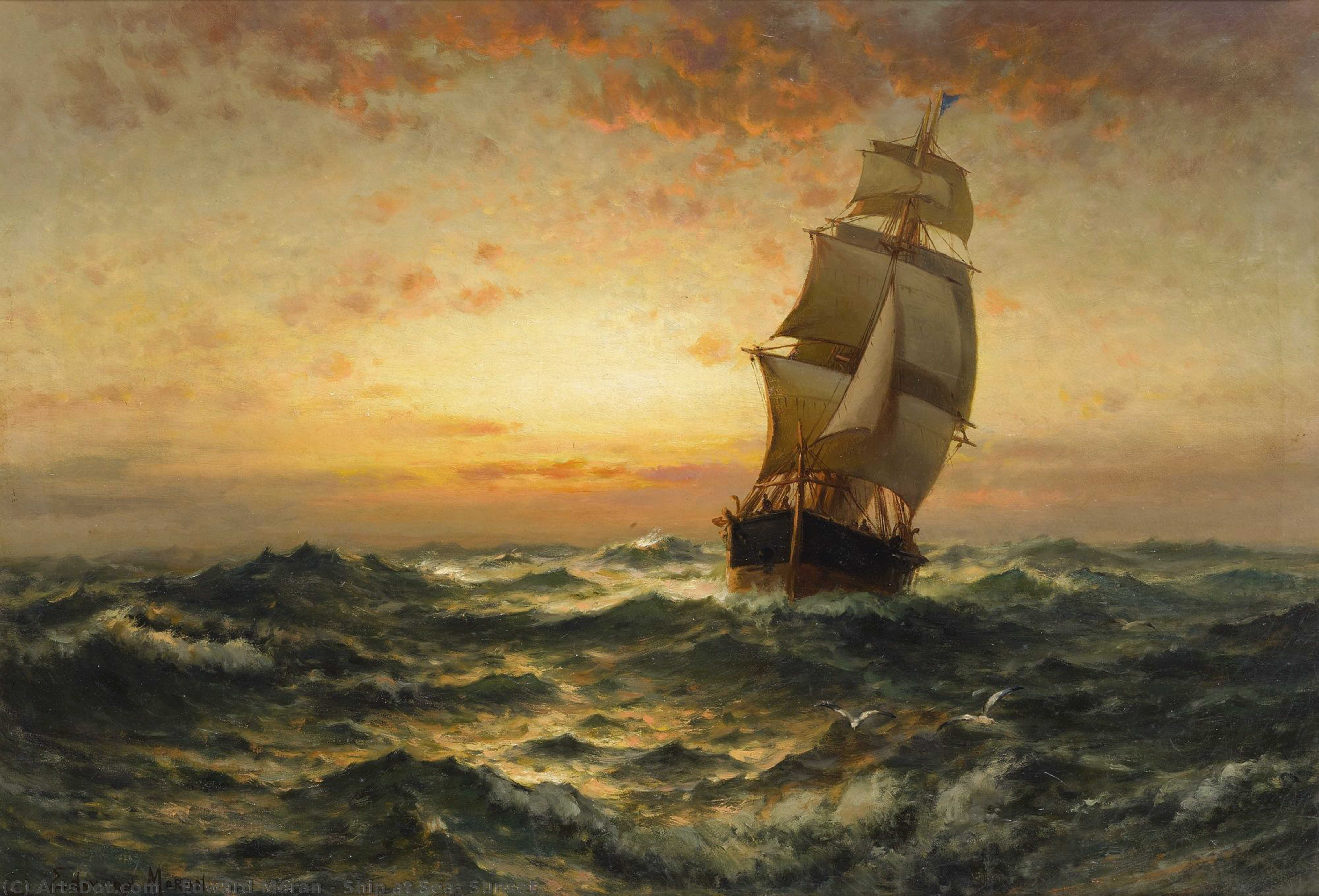 Ship At Sea, Sunset — エドワード・モラン