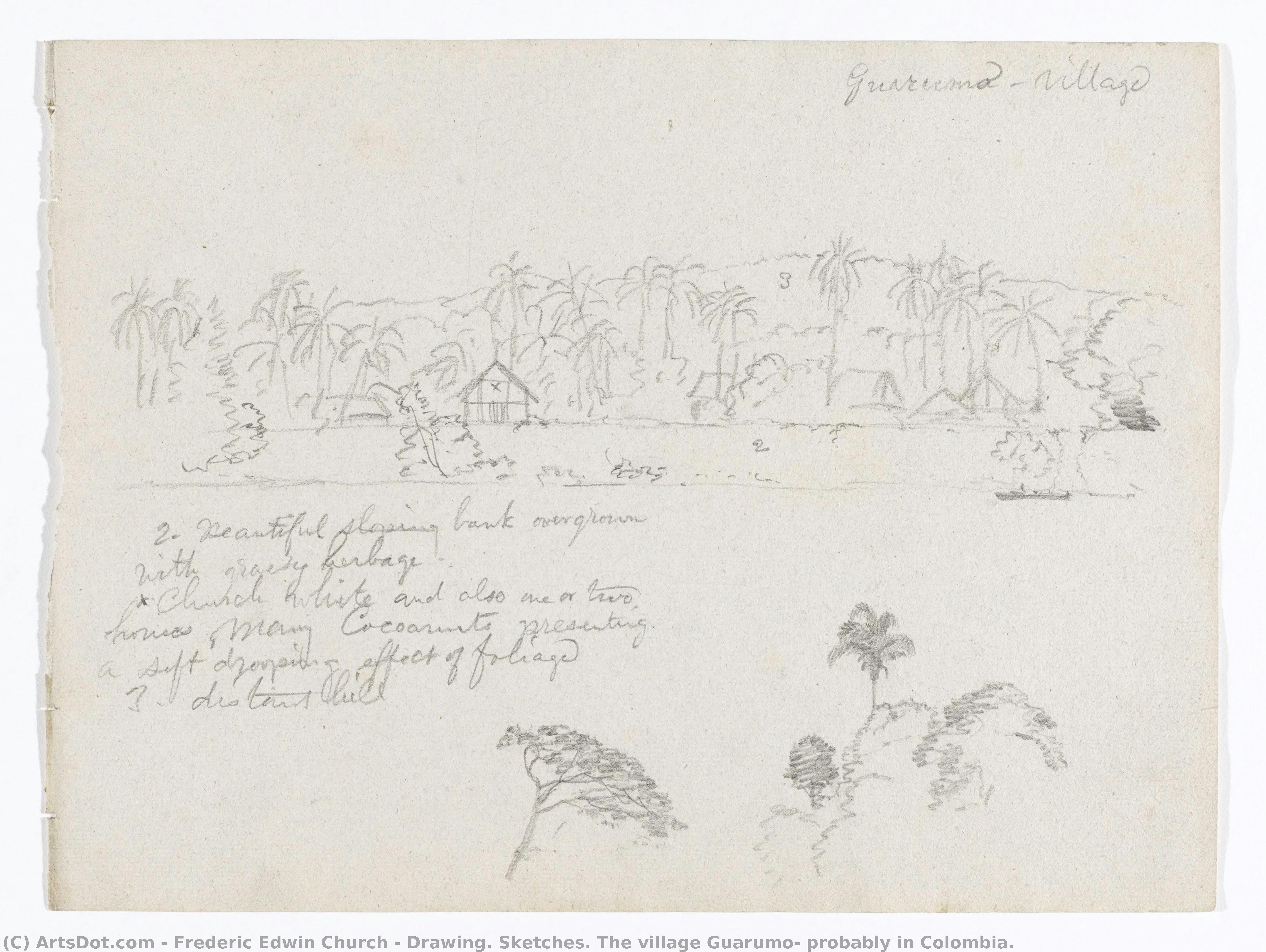 Drawing. Sketches. The Village Guarumo, Probably In Colombia. — Frederic Edwin Church