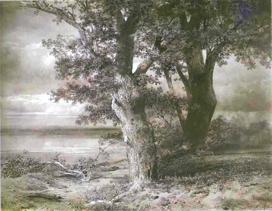 Oaks On River Bank — Alexei Kondratyevich Savrasov