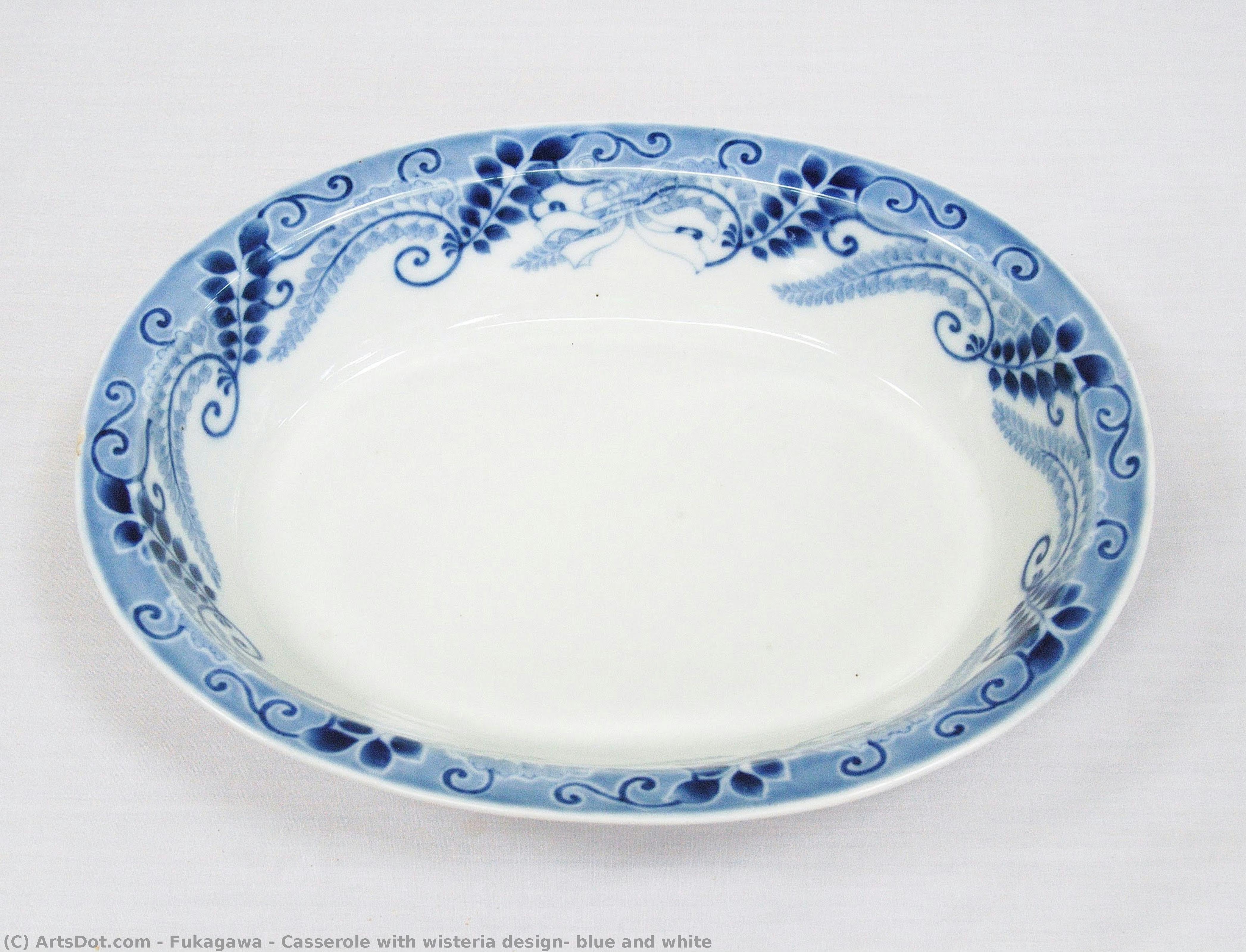 Casserole With Wisteria Design, Blue And White — Fukagawa