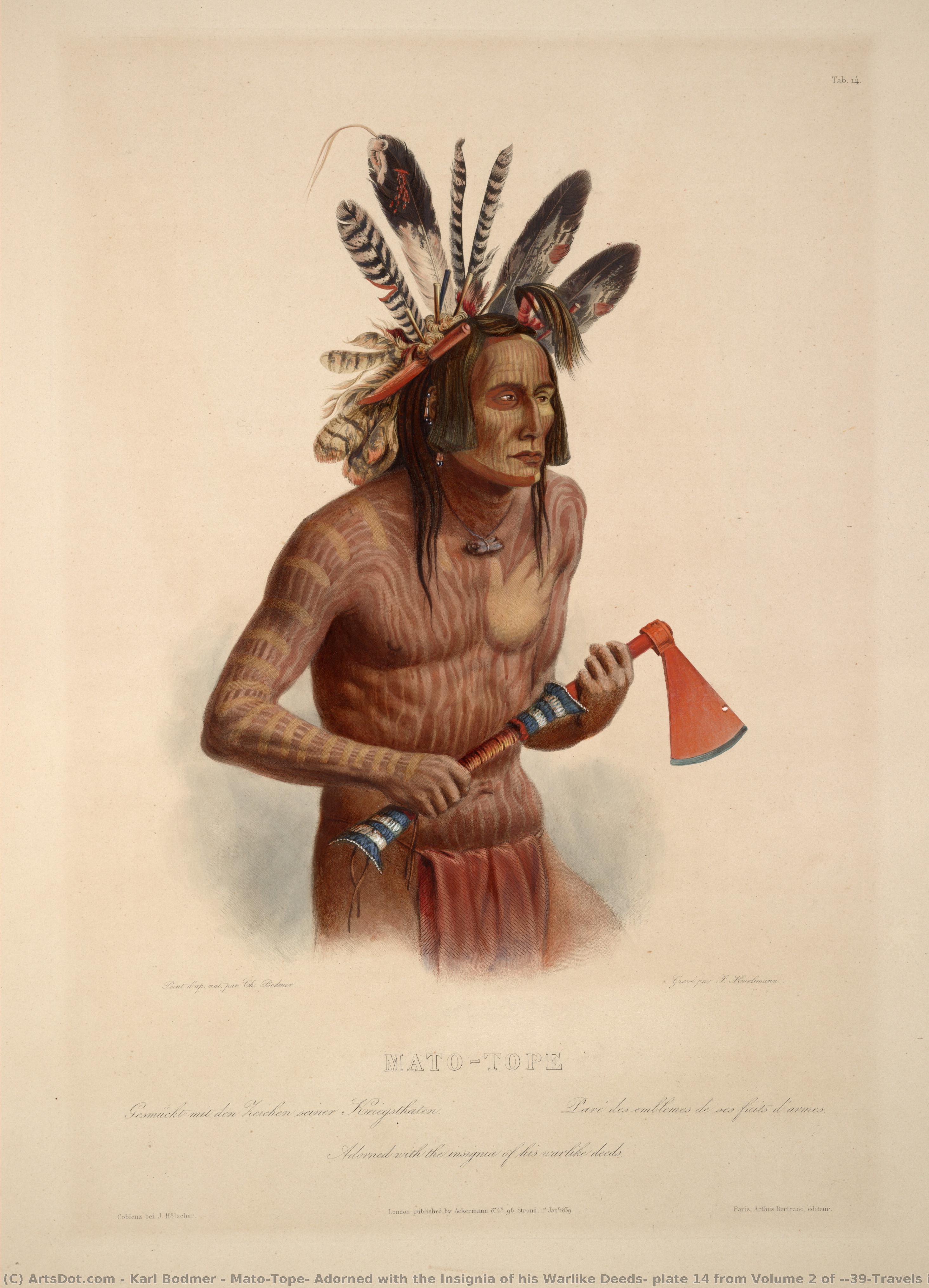 Mato-tope, Adorned With The Insignia Of His Warlike Deeds, Plate 14 From Volume 2 Of 'travels In The Interior Of North America' — Karl Bodmer